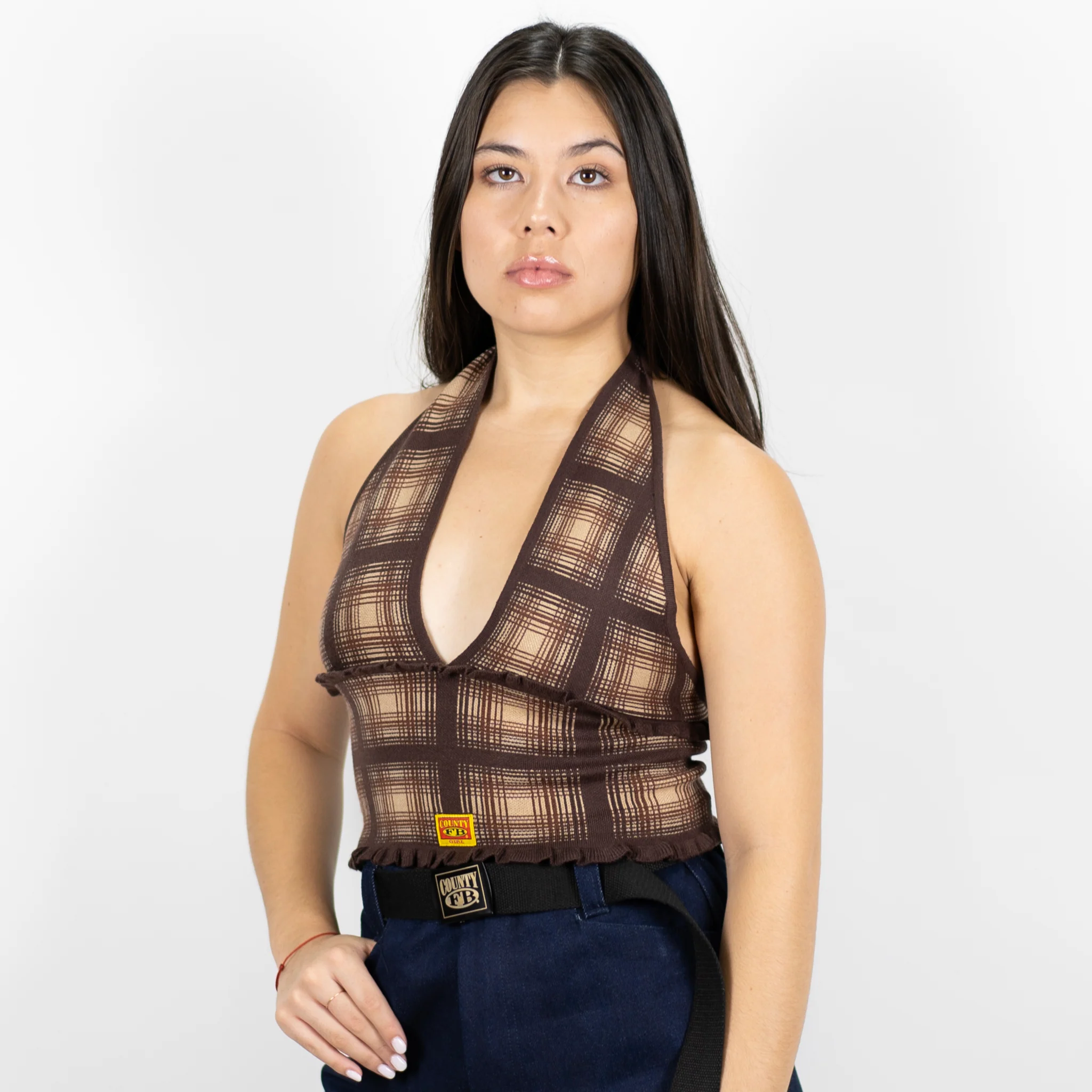 FB County Flannel Backless Halter Top - Image 3