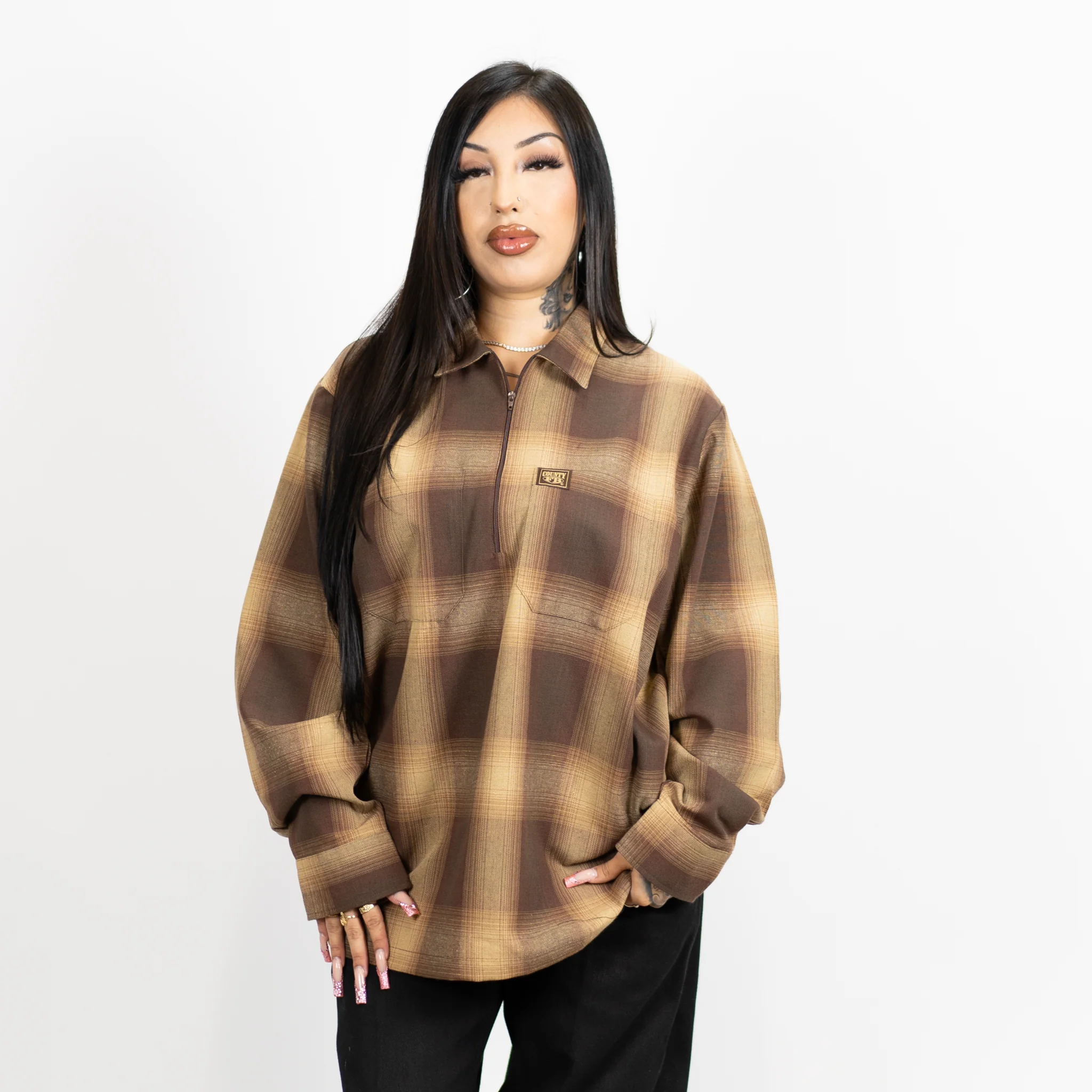 FB County Long Sleeve Checker Zip Shirt - Image 10